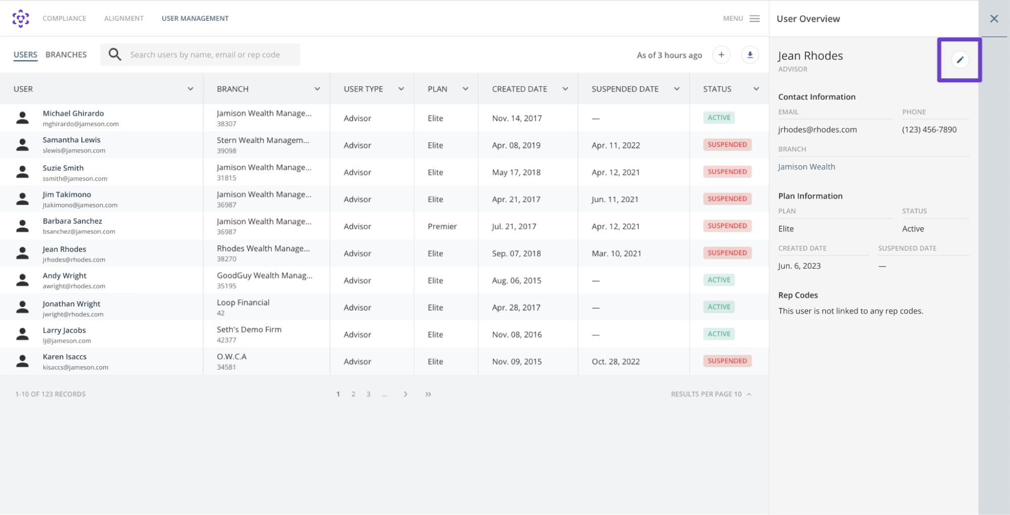 Map Rep Codes to Advisors in User Management