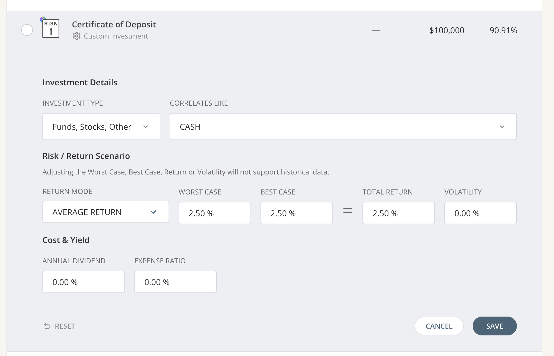 Add a Certificate of Deposit (CD) to a Portfolio
