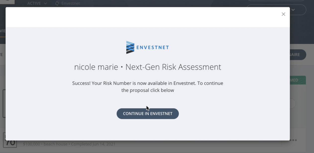 Send a Risk Questionnaire to Envestnet